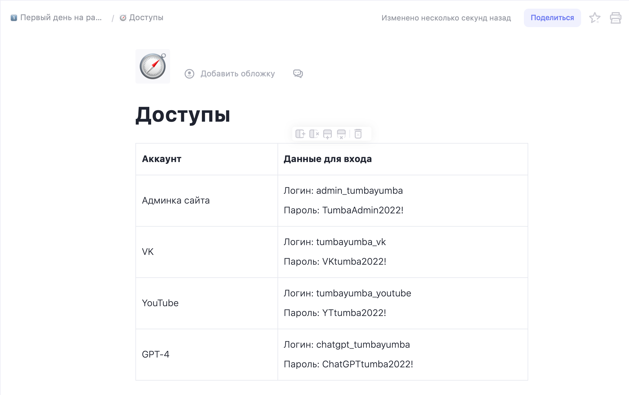 Пароли для онбординга Пароли для онбординга